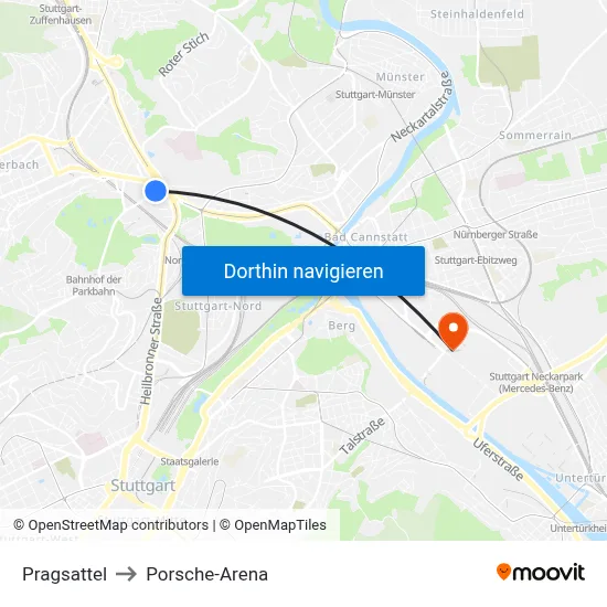 Pragsattel to Porsche-Arena map
