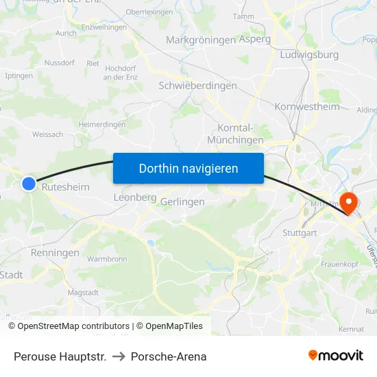 Perouse Hauptstr. to Porsche-Arena map