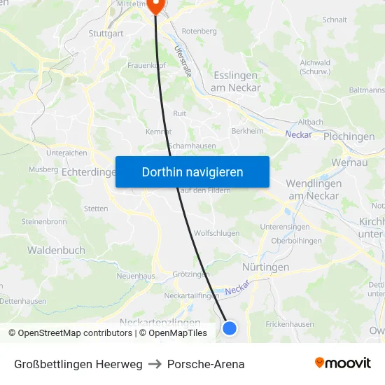 Großbettlingen Heerweg to Porsche-Arena map