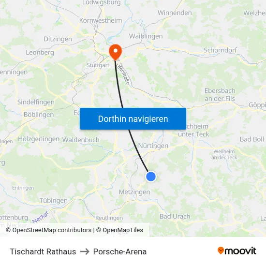 Tischardt Rathaus to Porsche-Arena map
