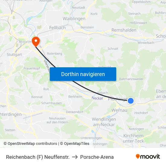 Reichenbach (F) Neuffenstr. to Porsche-Arena map