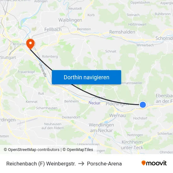 Reichenbach (F) Weinbergstr. to Porsche-Arena map