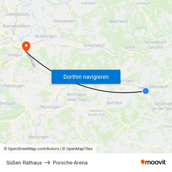 Süßen Rathaus to Porsche-Arena map