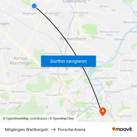 Möglingen Wartbergstr. to Porsche-Arena map