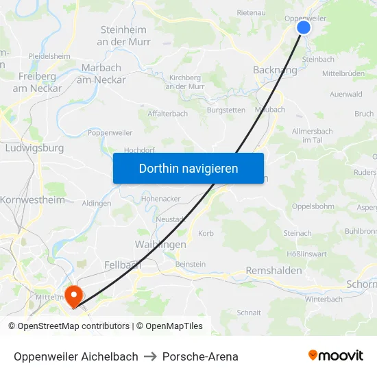 Oppenweiler Aichelbach to Porsche-Arena map