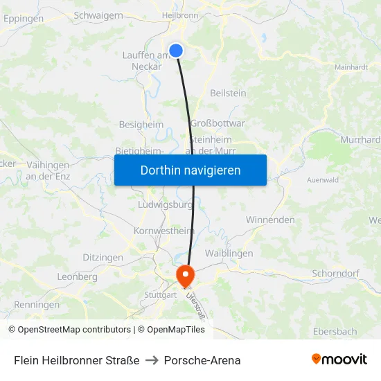 Flein Heilbronner Straße to Porsche-Arena map