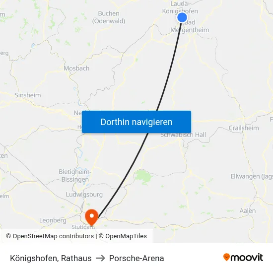 Königshofen, Rathaus to Porsche-Arena map