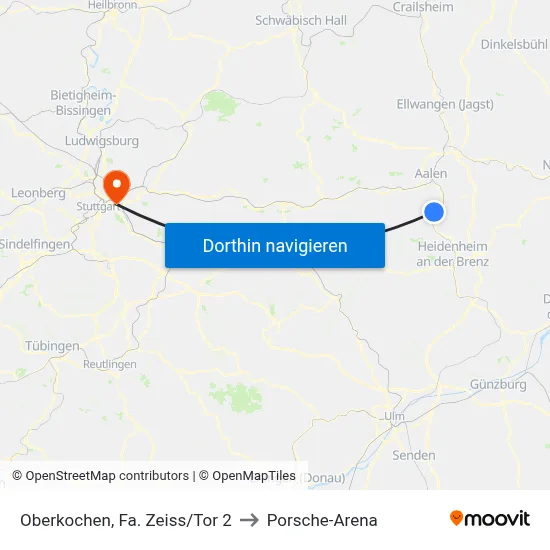 Oberkochen, Fa. Zeiss/Tor 2 to Porsche-Arena map