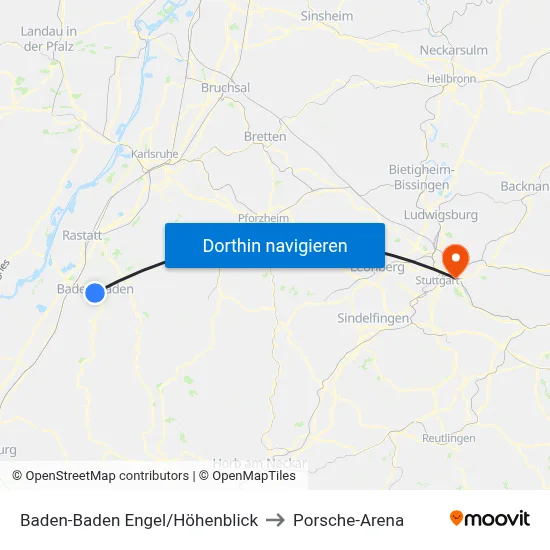 Baden-Baden Engel/Höhenblick to Porsche-Arena map