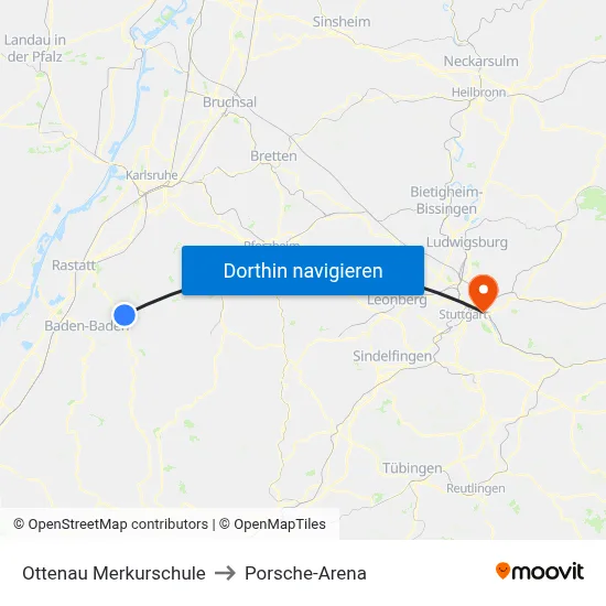 Ottenau Merkurschule to Porsche-Arena map