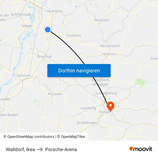 Walldorf, Ikea to Porsche-Arena map