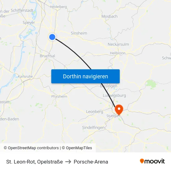 St. Leon-Rot, Opelstraße to Porsche-Arena map
