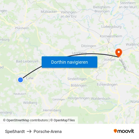 Speßhardt to Porsche-Arena map