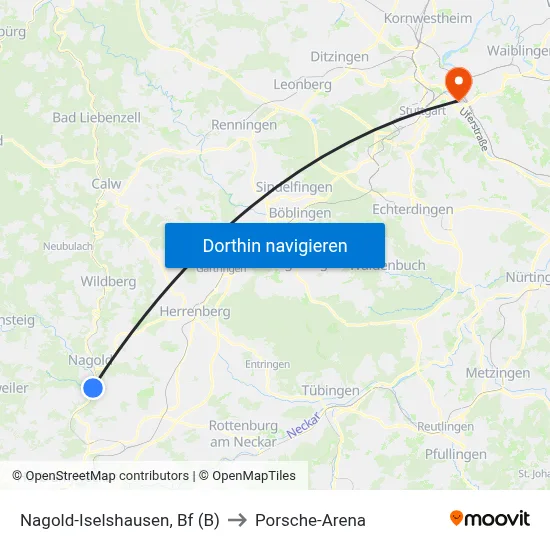 Nagold-Iselshausen, Bf (B) to Porsche-Arena map