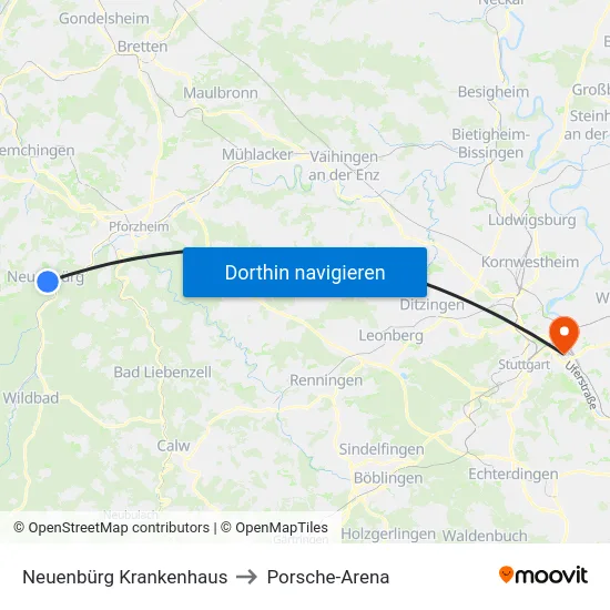Neuenbürg Krankenhaus to Porsche-Arena map