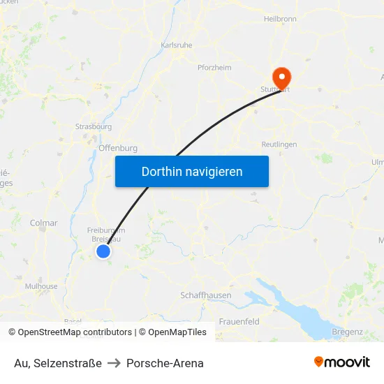 Au, Selzenstraße to Porsche-Arena map