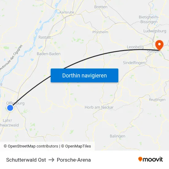 Schutterwald Ost to Porsche-Arena map