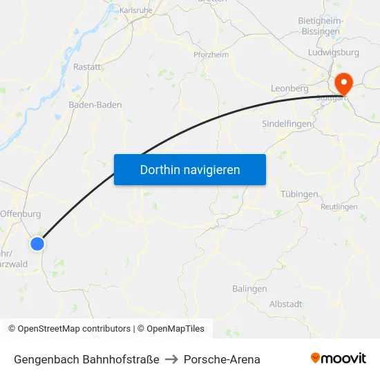 Gengenbach Bahnhofstraße to Porsche-Arena map