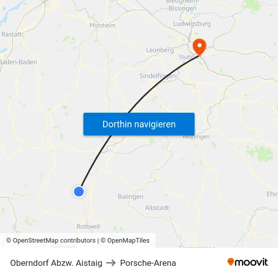 Oberndorf Abzw. Aistaig to Porsche-Arena map