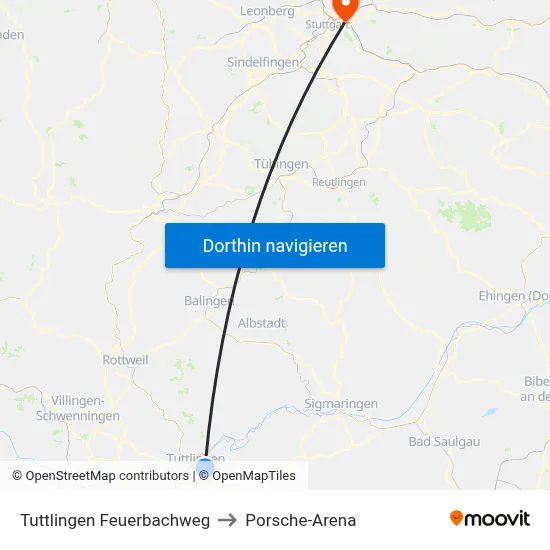 Tuttlingen Feuerbachweg to Porsche-Arena map
