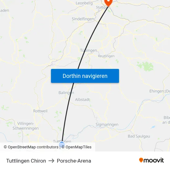 Tuttlingen Chiron to Porsche-Arena map
