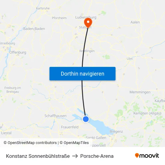 Konstanz Sonnenbühlstraße to Porsche-Arena map