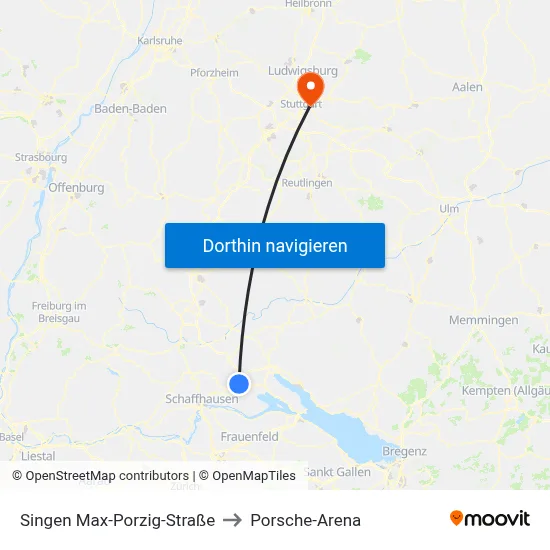 Singen Max-Porzig-Straße to Porsche-Arena map