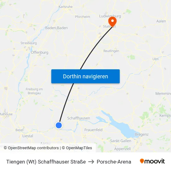 Tiengen (Wt) Schaffhauser Straße to Porsche-Arena map