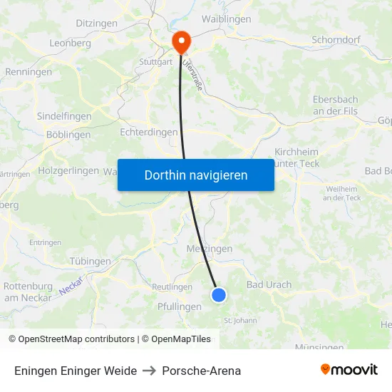Eningen Eninger Weide to Porsche-Arena map