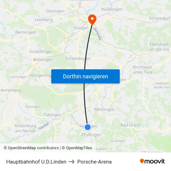 Hauptbahnhof U.D.Linden to Porsche-Arena map