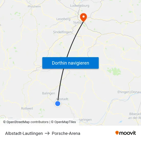 Albstadt-Lautlingen to Porsche-Arena map