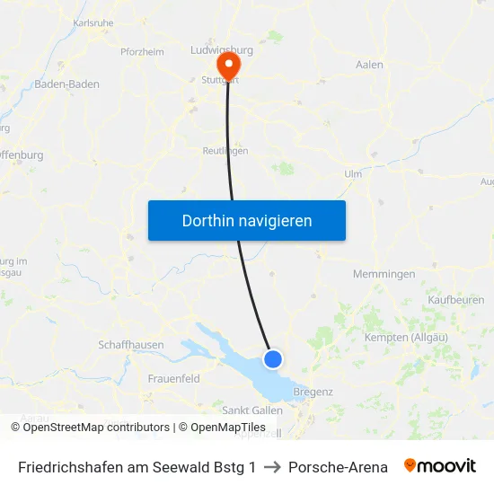 Friedrichshafen am Seewald Bstg 1 to Porsche-Arena map
