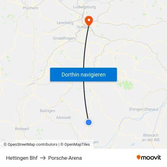 Hettingen Bhf to Porsche-Arena map