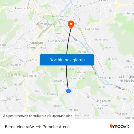 Bernsteinstraße to Porsche-Arena map