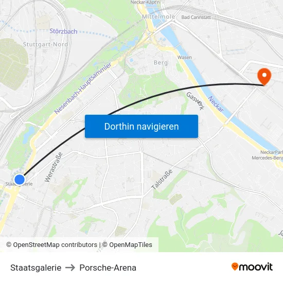 Staatsgalerie to Porsche-Arena map