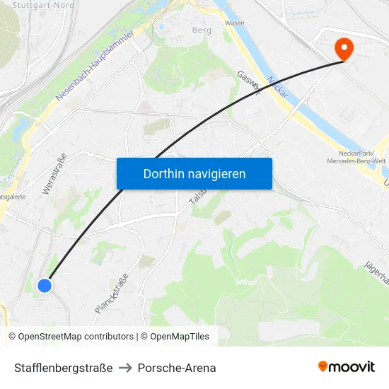 Stafflenbergstraße to Porsche-Arena map