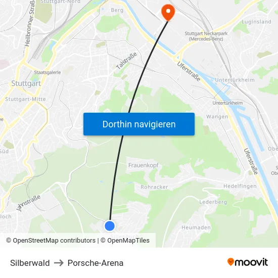 Silberwald to Porsche-Arena map