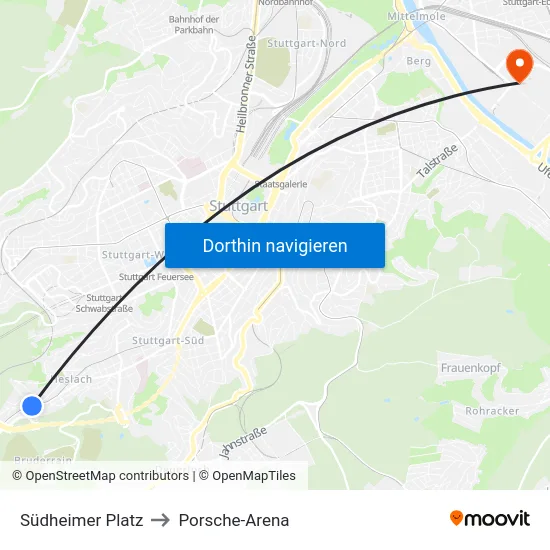 Südheimer Platz to Porsche-Arena map