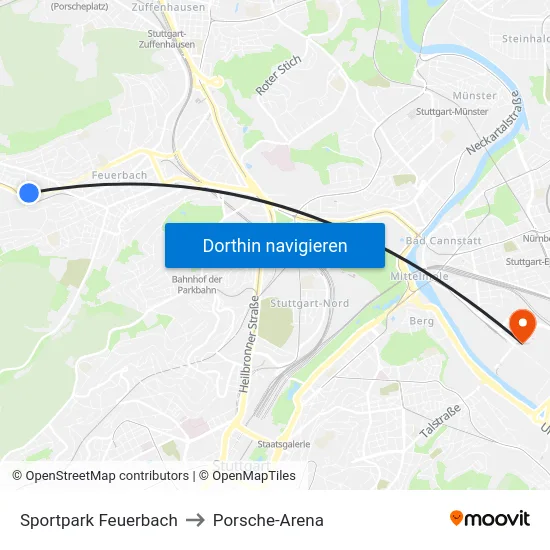 Sportpark Feuerbach to Porsche-Arena map