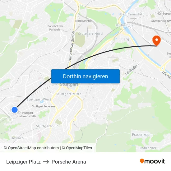 Leipziger Platz to Porsche-Arena map