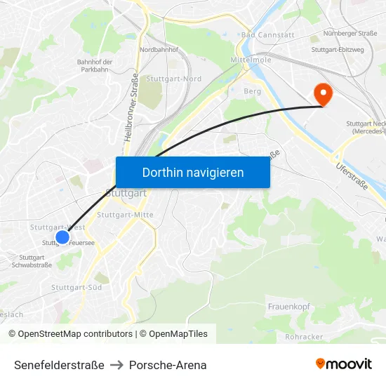 Senefelderstraße to Porsche-Arena map