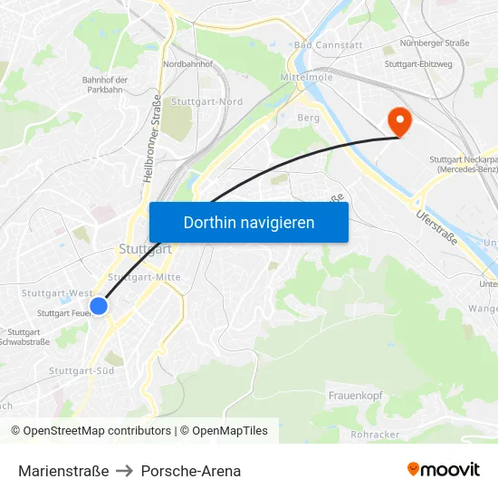 Marienstraße to Porsche-Arena map