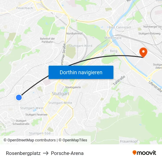 Rosenbergplatz to Porsche-Arena map