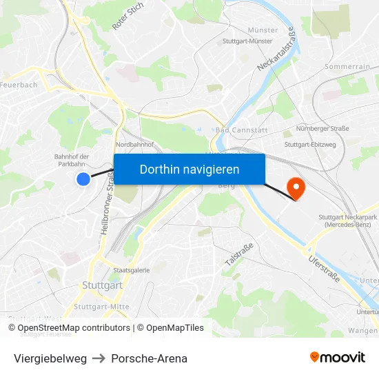 Viergiebelweg to Porsche-Arena map