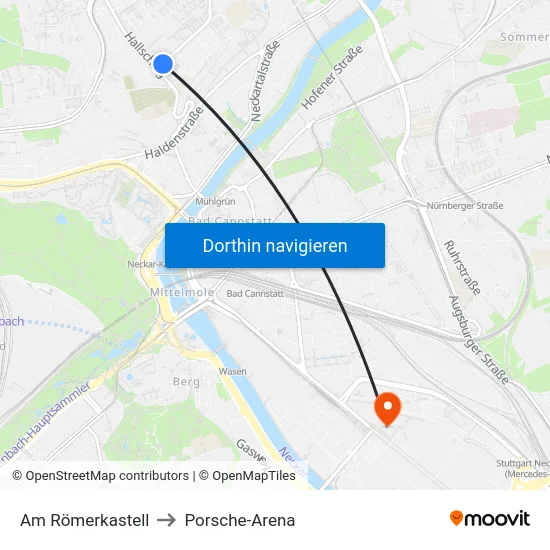 Am Römerkastell to Porsche-Arena map