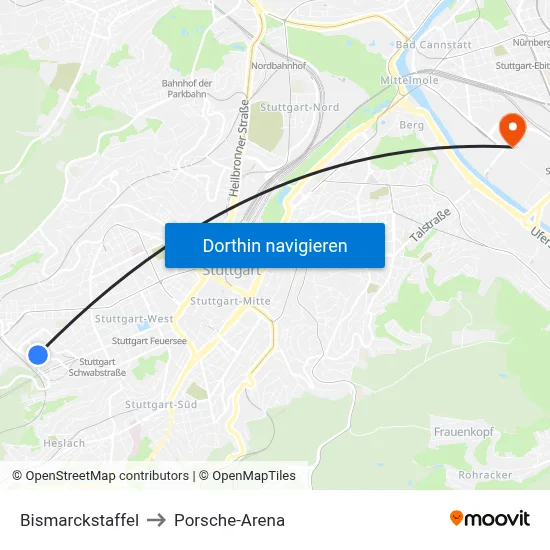 Bismarckstaffel to Porsche-Arena map
