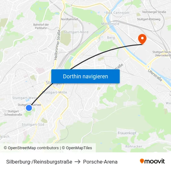 Silberburg-/Reinsburgstraße to Porsche-Arena map