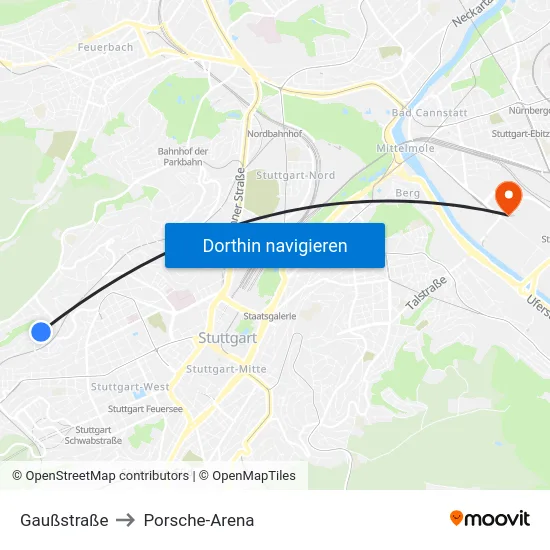 Gaußstraße to Porsche-Arena map