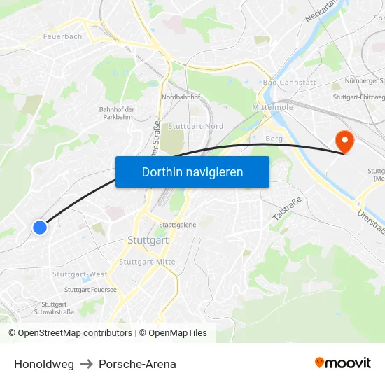 Honoldweg to Porsche-Arena map