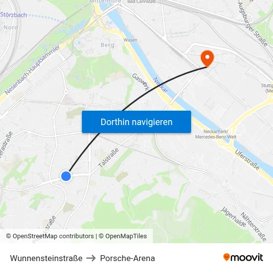 Wunnensteinstraße to Porsche-Arena map